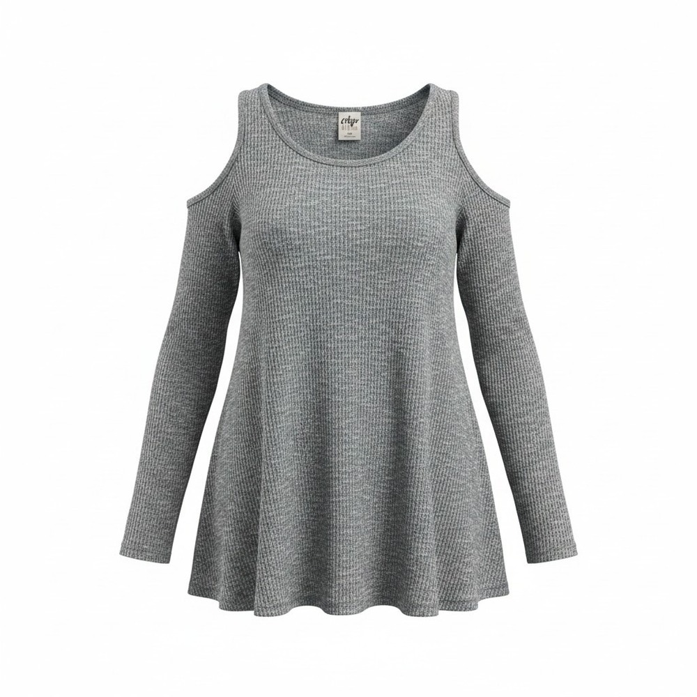 Tokyo Darling Cold Shoulder‎ Top Womens Medium Grey Excellent Waffle Knit Swing